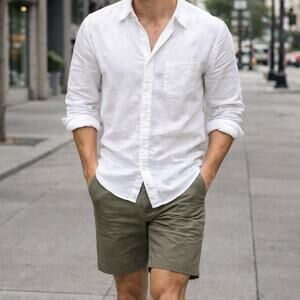 Selected Homme Men's Olive Bill Flex Shorts Sz. Medium Flat Front Organic Cotton